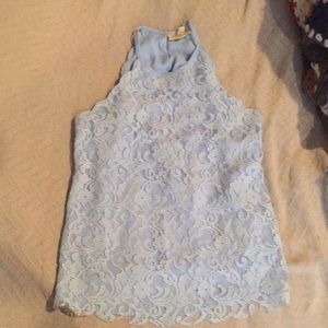 Blue top with solid blue lining and lace over lay.